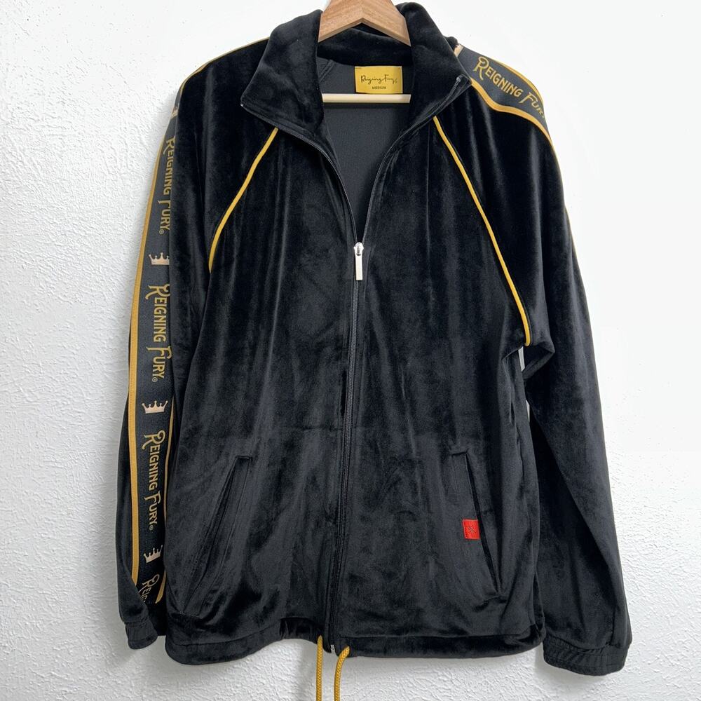 Reigning Fury | King Fury Black Velour Full Zip Jacket Long Sleeve Size Medium